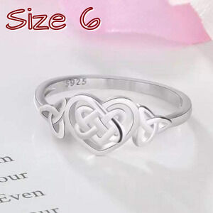 Silver Plated Celtic Heart Knot Ring Size 6